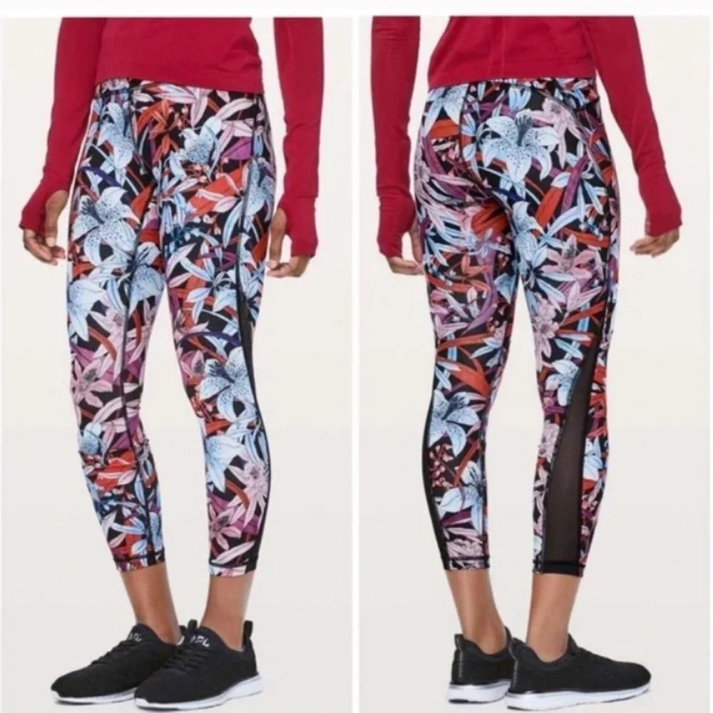 Lululemon Train Times 7/8 25” High Rise Leggings Lush Lillies Floral crop size 4
